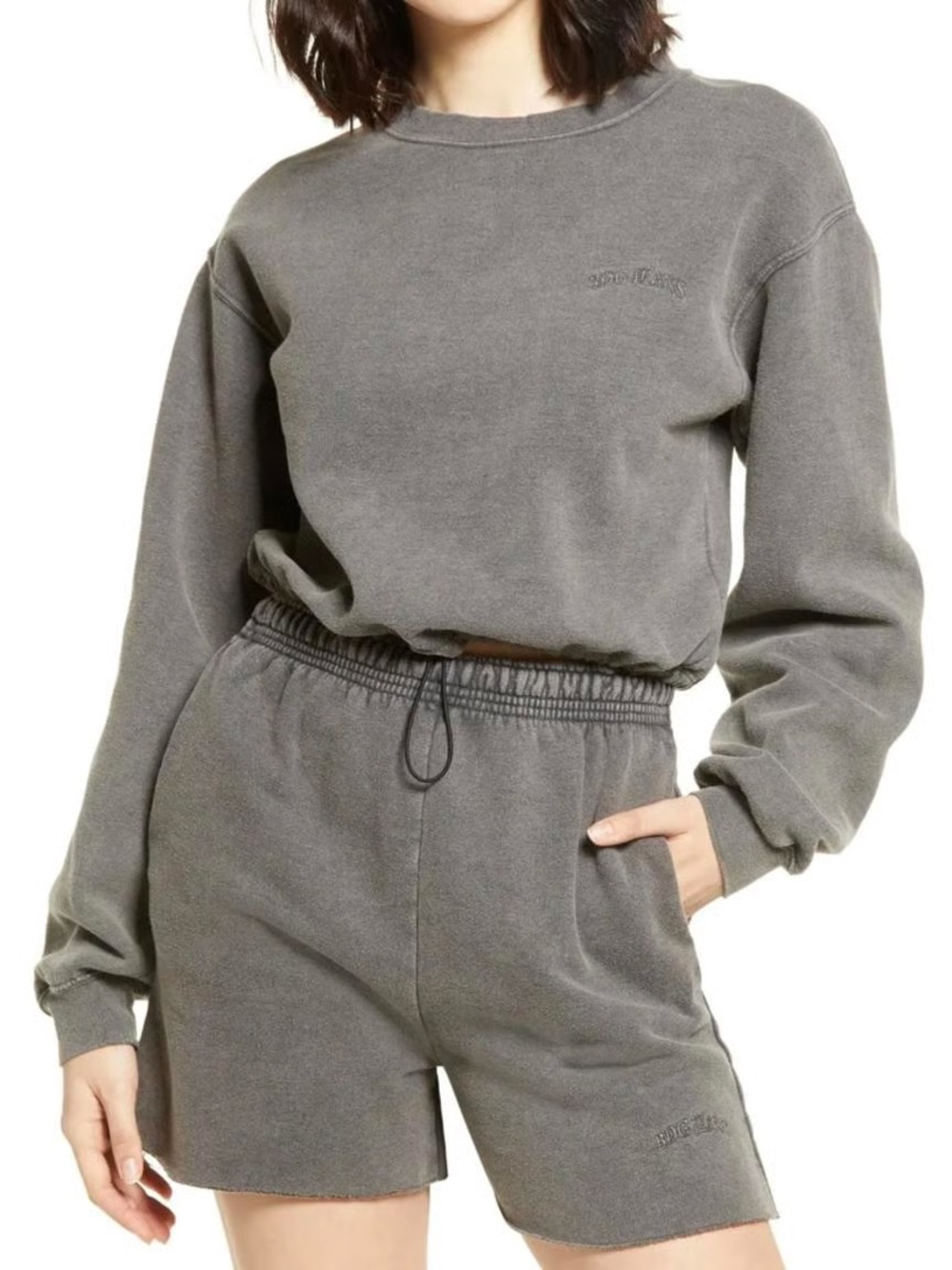 BDG Urban Outfitters Bubble Hem Sweatshirt Charcoal Grey Cropped